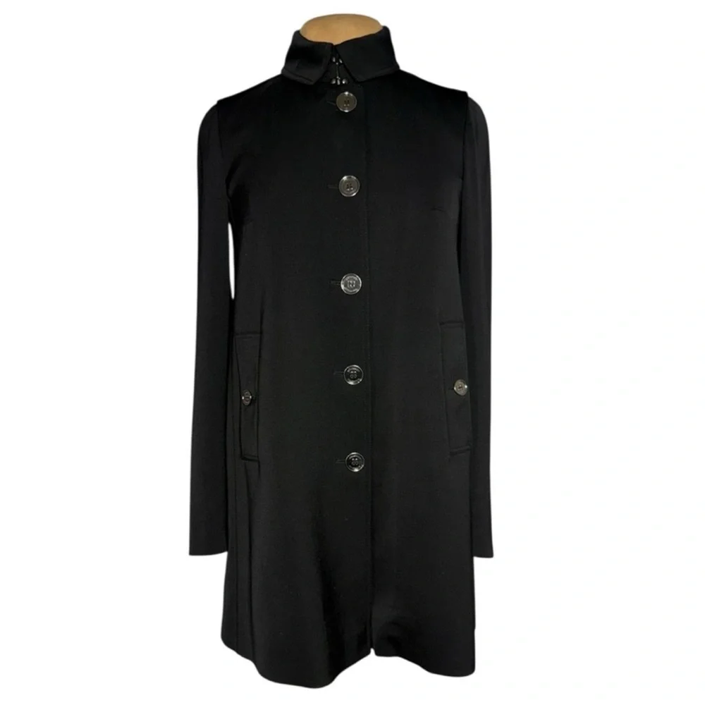 Burberry London Black Short Camden Heritage Car Coat Nova Check Lining Size 6 - Picture 4 of 14
